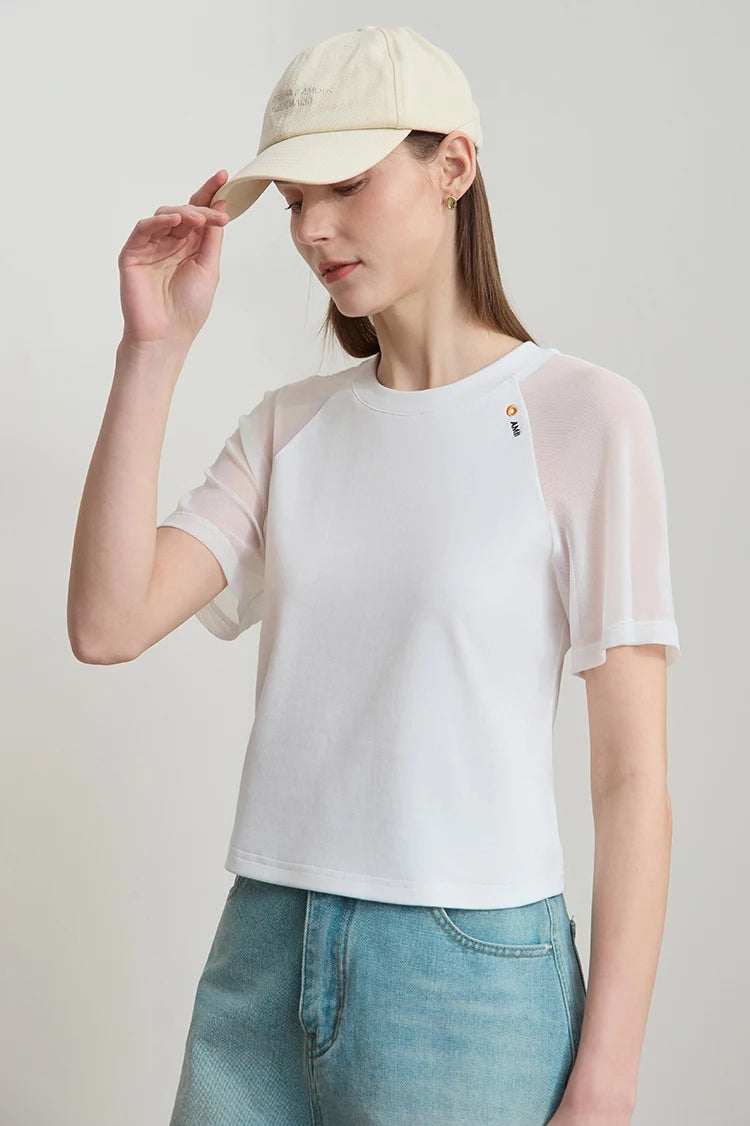 Damen T-Shirt im Casual-Stil mit gesticktem Rundhals und kurzen Ärmeln