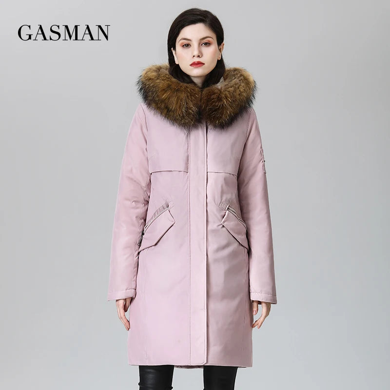 Kurze Damen-Daunenjacke mit Kapuze und Taschen – lässiger Parka in Übergröße