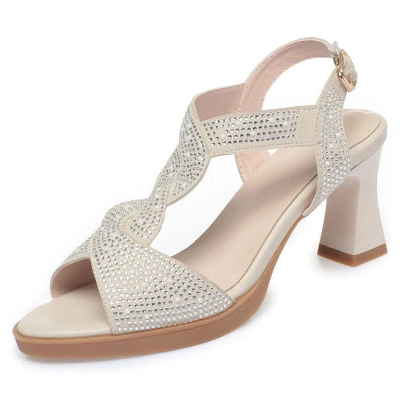 AIYUQI Sandalen Frauen 2025, Neue Mode Sommer Sandalen Frauen Offene spitze Strass High Heels Römische Schuhe Frauen