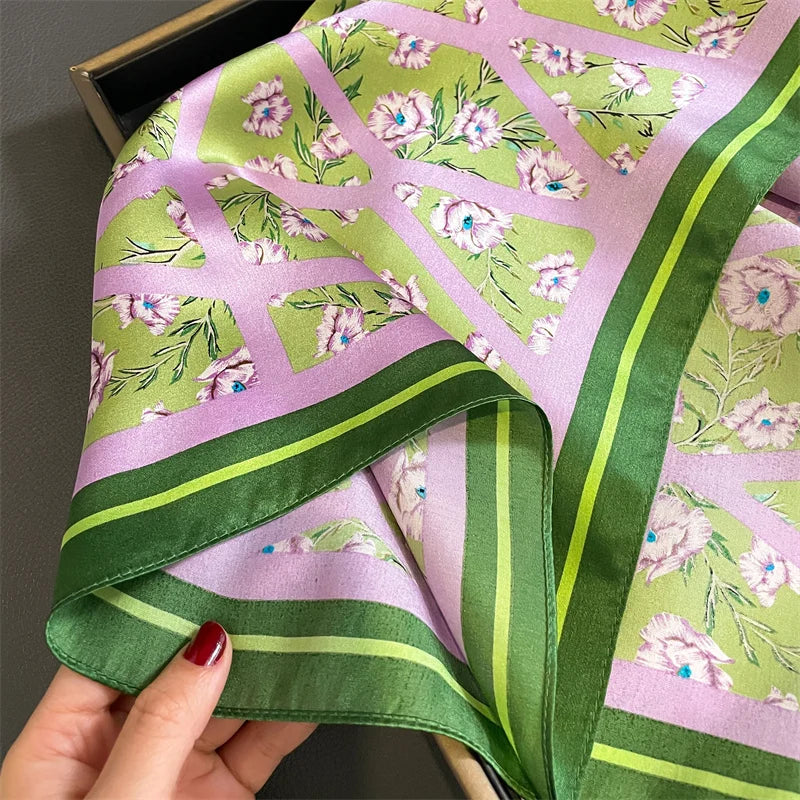 Damen Maulbeerseide Schal Plaid Foulard quadratisch Halstuch Hijab Bandana bedruckt B