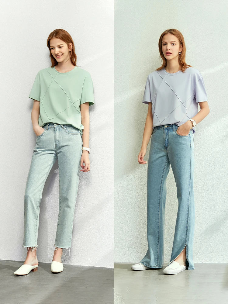 Damen T-Shirt im minimalistischen Sommerstil aus losem Stretch-Material