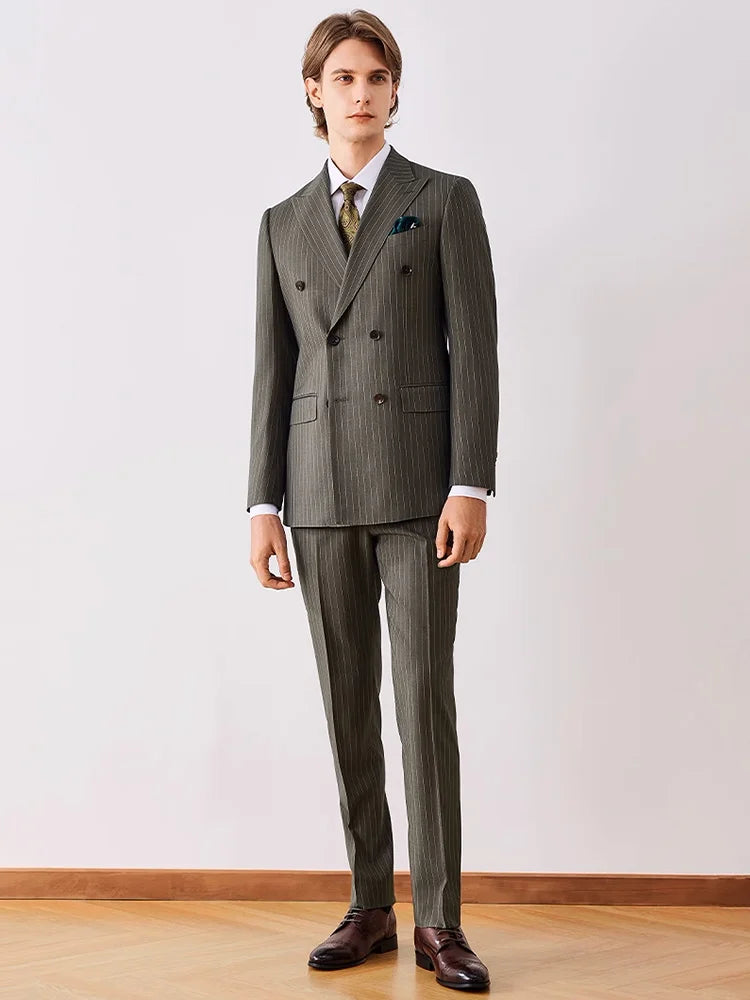 Herren Anzugset: Grüner Nadelstreifen, Slim Fit, Doppelreiher – Eleganz für Hochzeit & Business