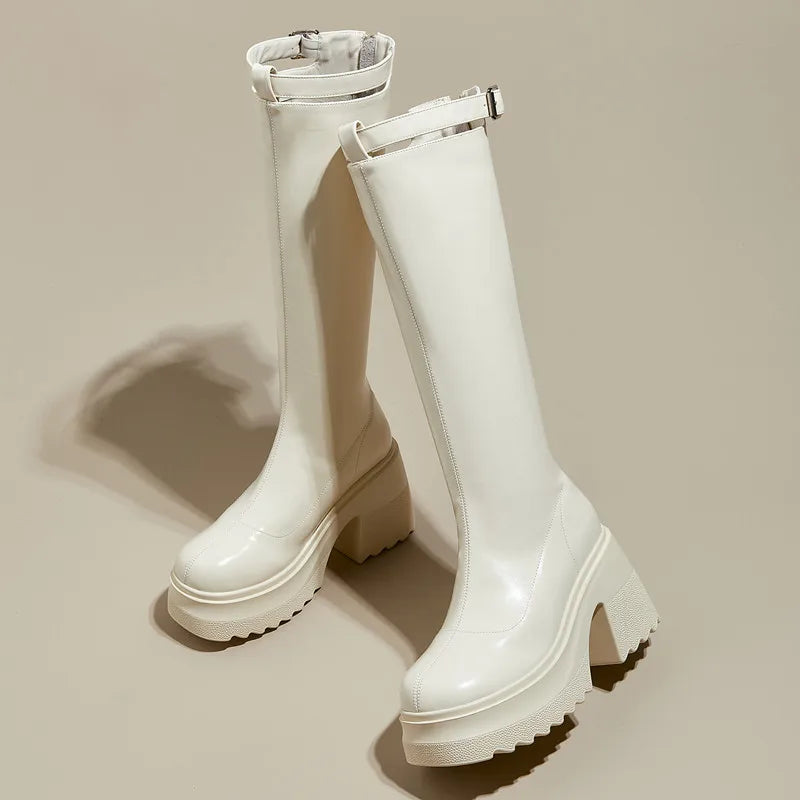 Damen Reiterstiefel im Römischen Stil mit 10 cm hoher Ferse