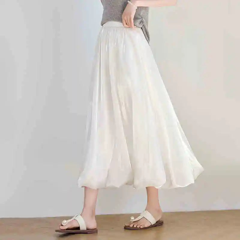 Damen Perlglanzrock im A-Linie Stil mit eleganten Falten und elastischer Taille