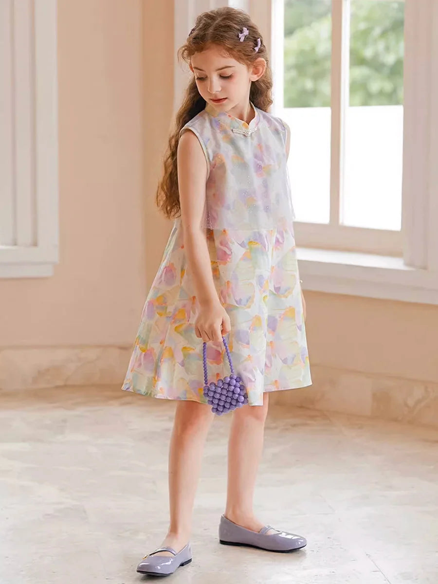 Ärmelloses Mädchen-Kleid mit Pailletten für Geburtstag oder Hochzeit in Weiß, Rosa und Dunkelgrün – festliche Kinderbekleidung