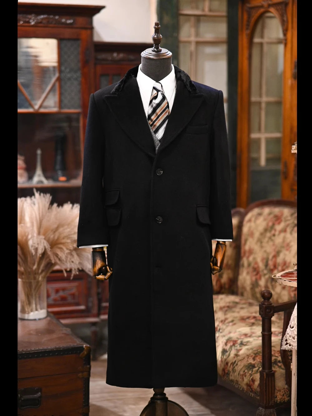Herren Chesterfield Mantel aus reiner Wolle im einreihigen Business-Stil