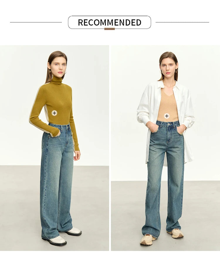 Damen Baggy Jeans im Retro-Stil mit Taschen für das Büro