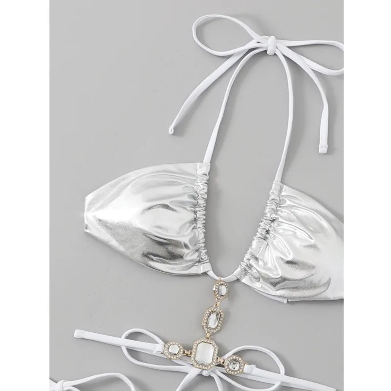 Sexy Bikini-Set mit Strasssteinen und Push-up-Effekt – ideal für Strand und Pool