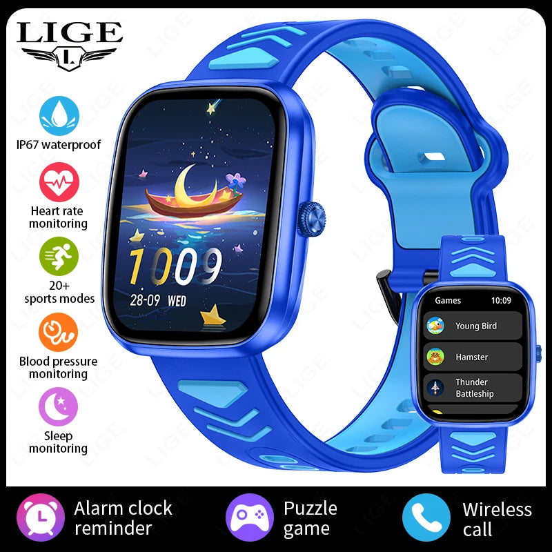 LIGE Neue Kind Smart Uhr Kinder Anruf Gesundheit Monitor Wasserdichte Smartwatch Wecker Student Uhren Kinder Jungen Mädchen Geschenk