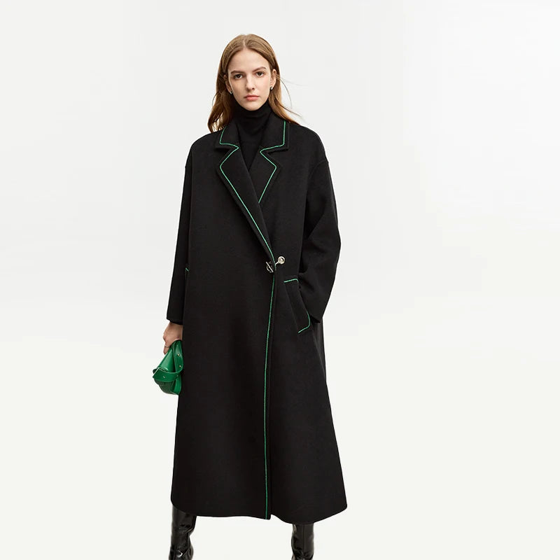 Damen Wollmantel im minimalistischen Stil mit lockerer Passform und Knopf