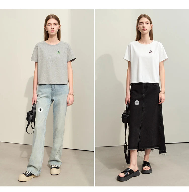 Damen T-Shirts im minimalistischen Stil mit lässigem O-Ausschnitt und Druck