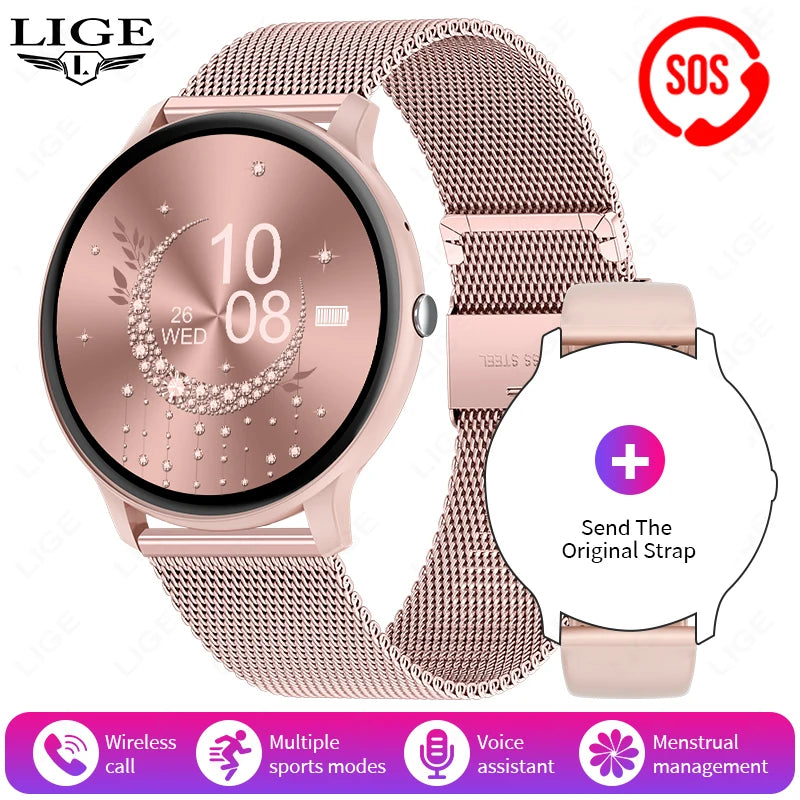LIGE SOS Smartwatch 1,39 Zoll HD Sprachassistent Bluetooth Anruf Sport Fitness Smart Watch Männer Frauen Für Android IOS 2025 Neue