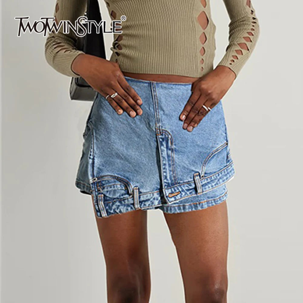 Colorblock-Leoparden-Jeans mit Hohldesign für Damen – High-Waist, gespleißte Taschen und weites Bein