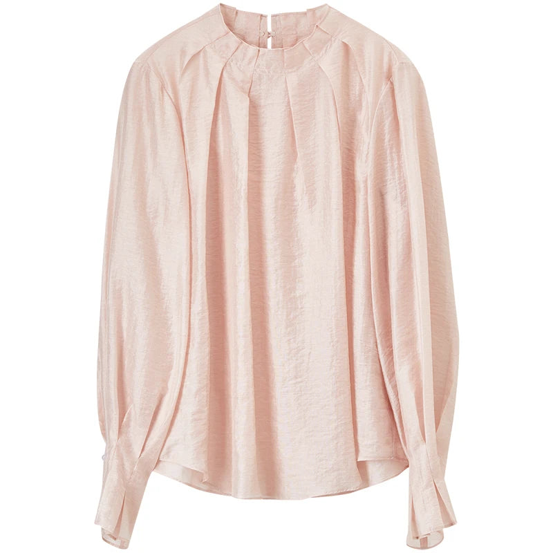 Elegante Vintage-Chiffonbluse mit Print und langen Ärmeln – lockerer Schnitt für Frühling und Herbst