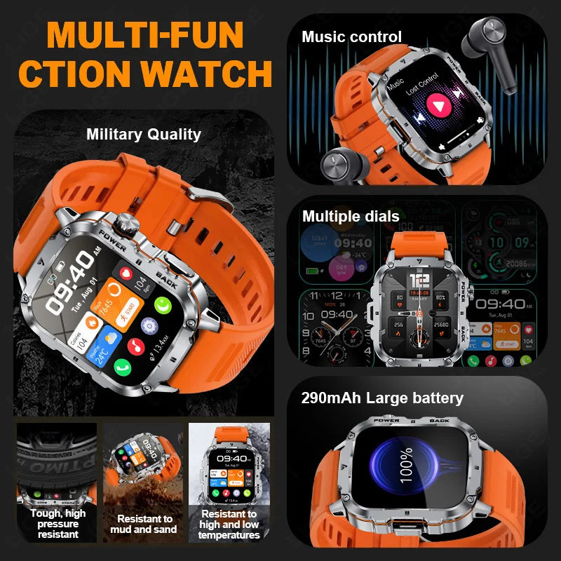 LIGE Outdoor Militär Sport Smart Uhr Männer Frauen Fitness Track Herzfrequenz Blut Sauerstoff Wasserdicht BT Anruf 1,95-Zoll Smartwatch