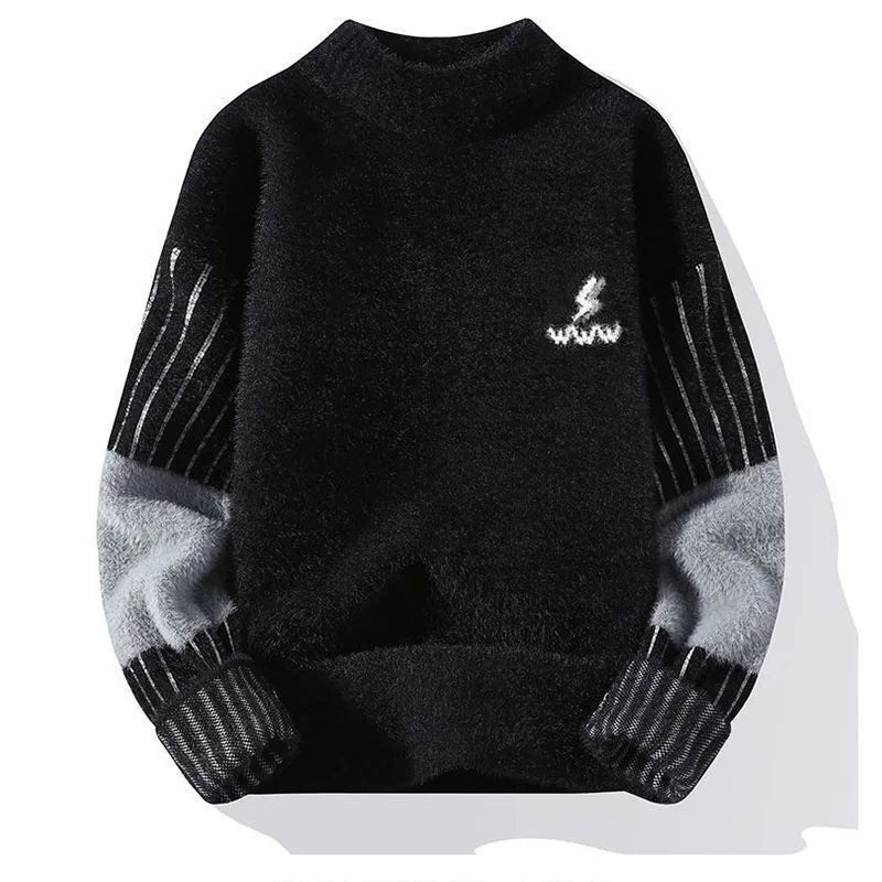 Herren Pullover mit Rundhalsausschnitt, warm und dick, langärmeliges Strickoberteil für Herbst und Winter