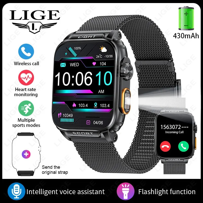 LIGE Neue 1,91 Zoll HD Smart Uhr Bluetooth Anruf 430 Mah Große Batterie Sport Fitness Tracker Smartwatch Band Für Huawei Xiaomi