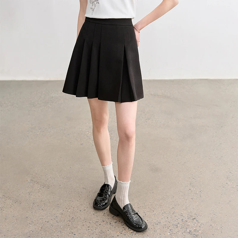 Damen Mini Rock im A-Linie Stil mit asymmetrischem Plissee und hoher Taille