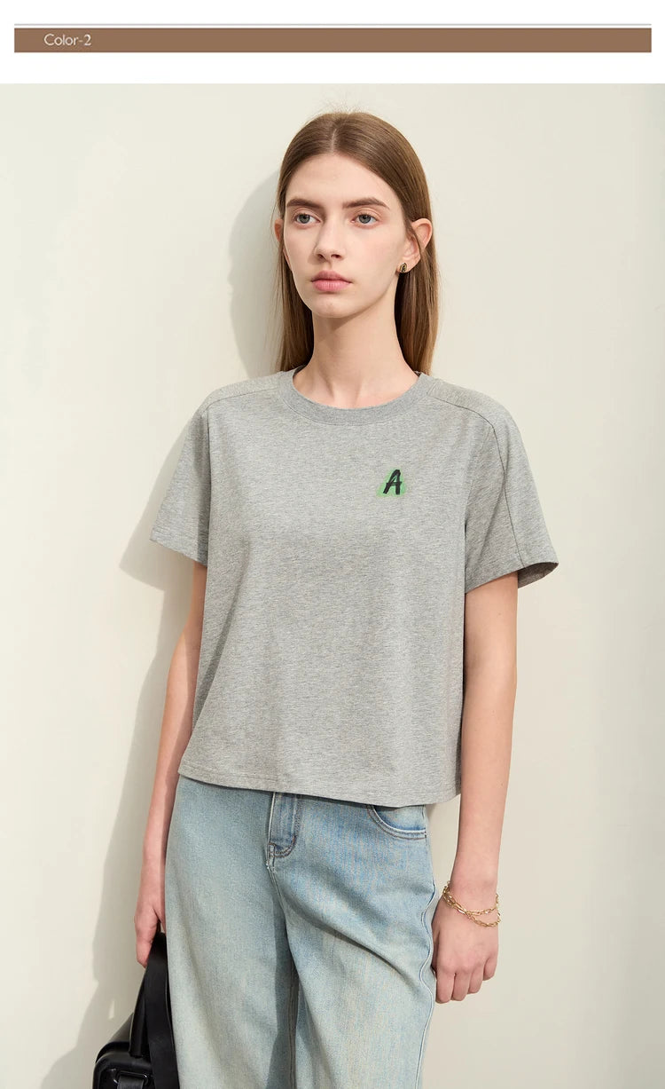 Damen T-Shirts im minimalistischen Stil mit lässigem O-Ausschnitt und Druck