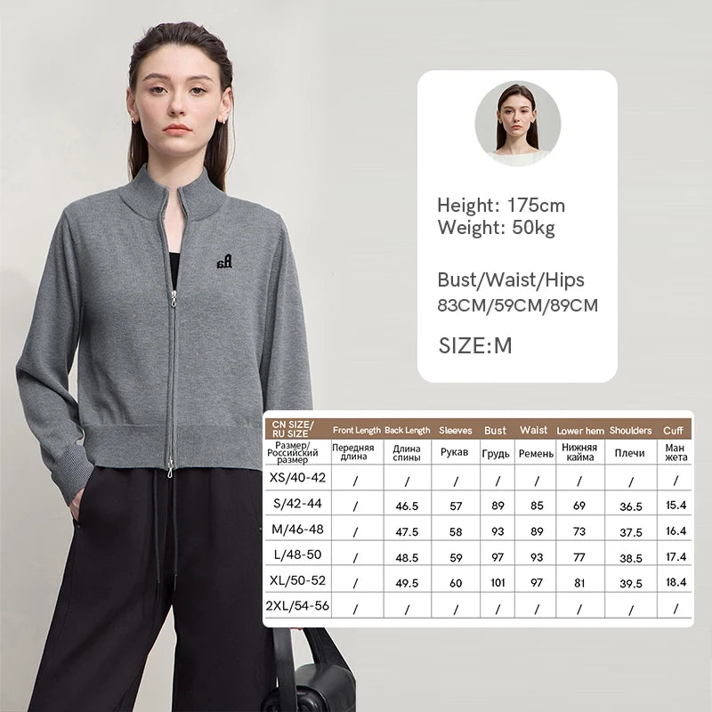 Damen-Rollkragen-Strickjacke kurz Reißverschluss Wolle Herbst-Winter