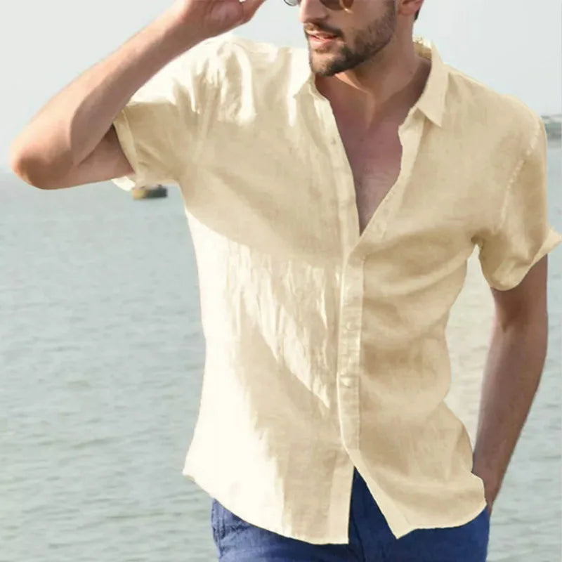 Langes Herrenhemd mit britischem Stil, vertikalen Streifen und schmaler Passform – ideal für den lässigen Look.