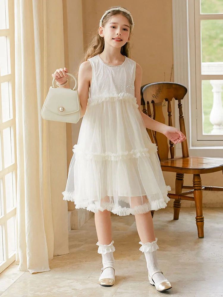 Ärmelloses Sommerkleid für Mädchen in Hellgelb – ideal für Geburtstage, Hochzeiten und festliche Anlässe