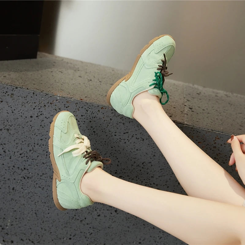 AIYUQI frauen Turnschuhe 2025, Neue Nicht-slip Deutsch Training Schuhe Für Frauen Flache Große-größe Echtes Leder Laufschuhe weibliche Schuhe