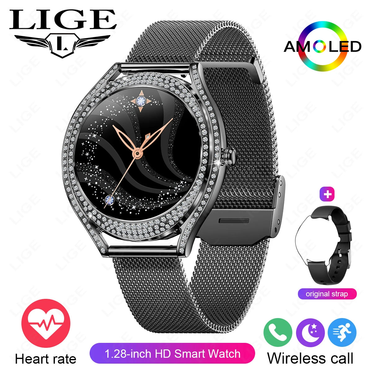 LIGE Neue Frauen Smart Uhr 1,28 Zoll Sport Fitness Armband BT HD Anruf Uhr Wasserdicht Diamant Fall Mode Smartwatch 2025