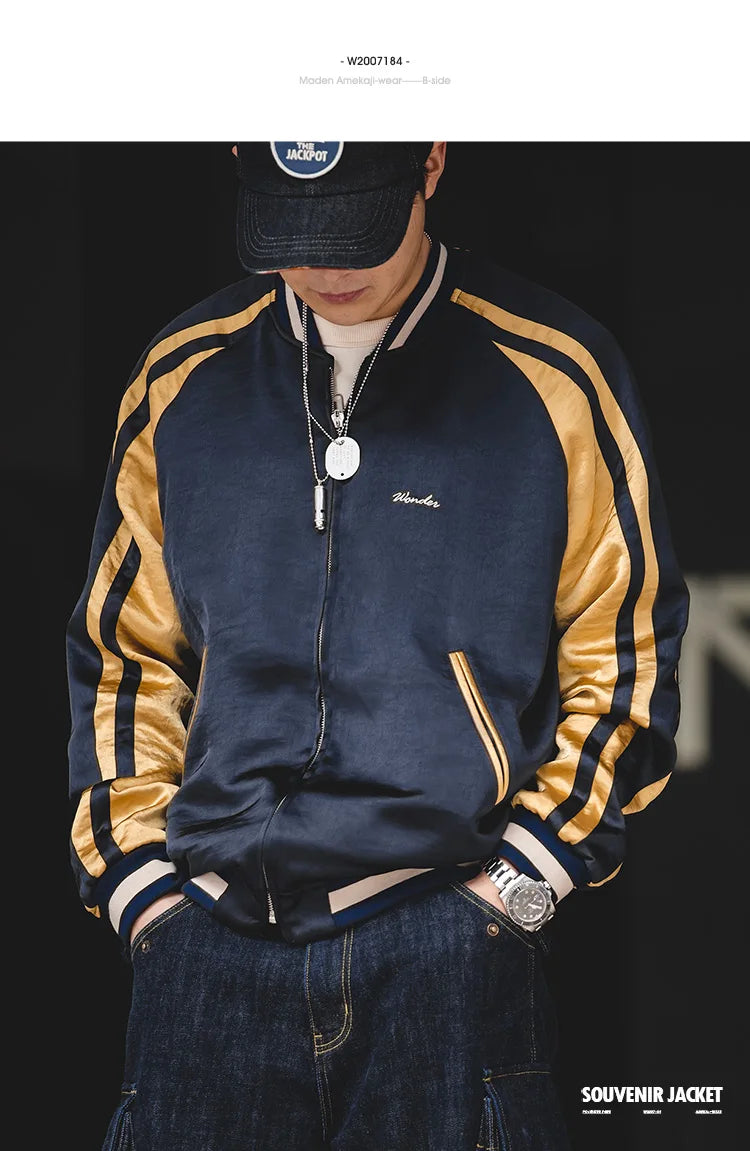 Herren Yokosuka Jacke Retro Reversible Tiger bestickte Patchwork-Outwear