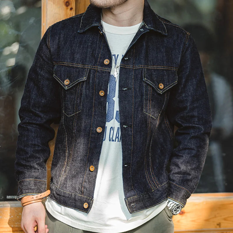 Herren Jeansjacke Vintage 14,8 Unzen Denim Klassisch Slim Fit Mantel