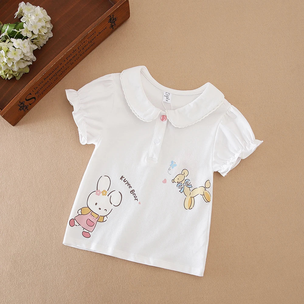 Mädchen-Shirt 2025, neues Kinder-Baby-Kurzarm-Top, junge Mädchen, niedliche Baumwollkleidung für Kinder im Alter von 2 bis 6 Jahren