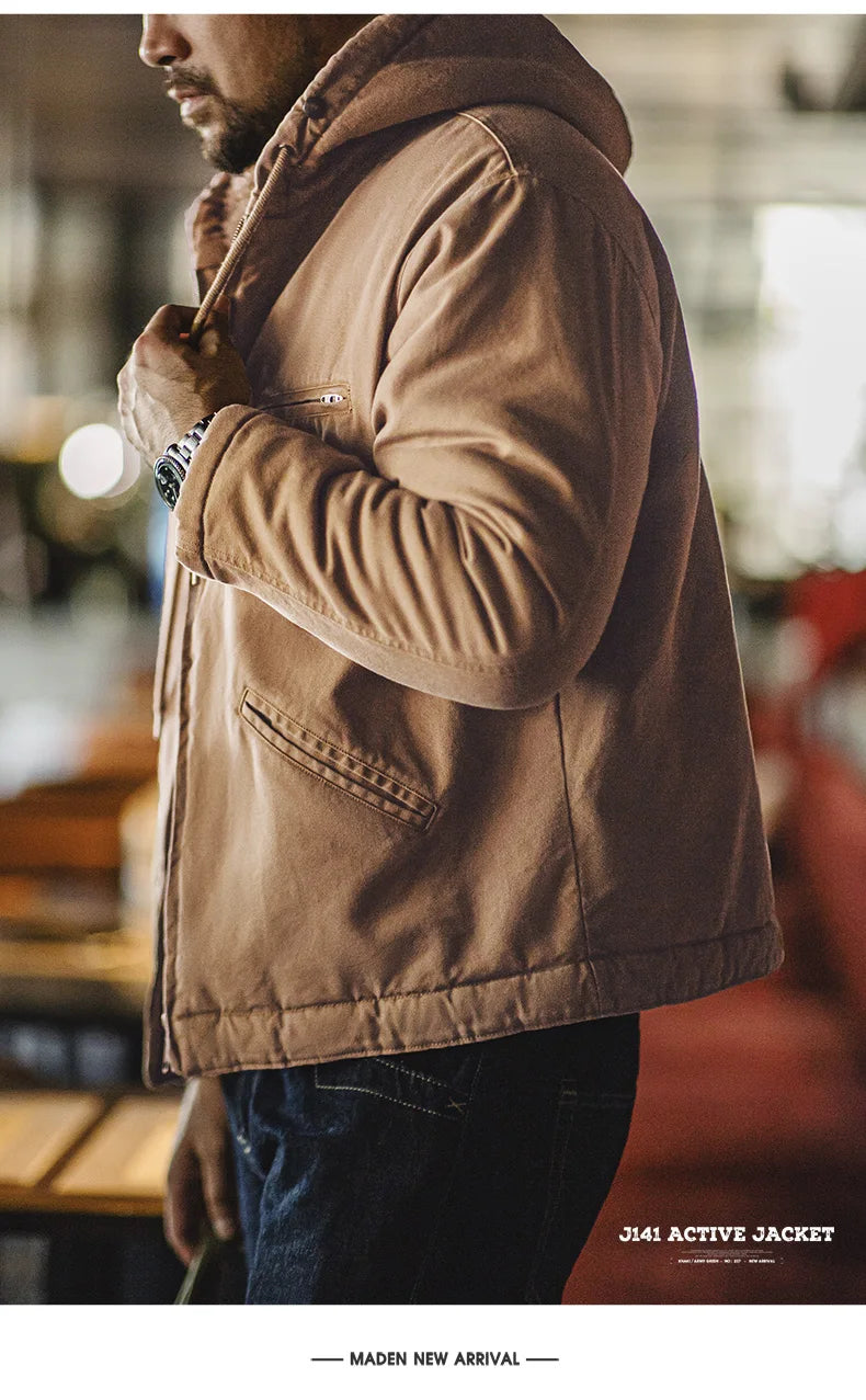 Herren Kapuzenjacke Einfarbig Sherpa-Fleece Baumwolle Taschen