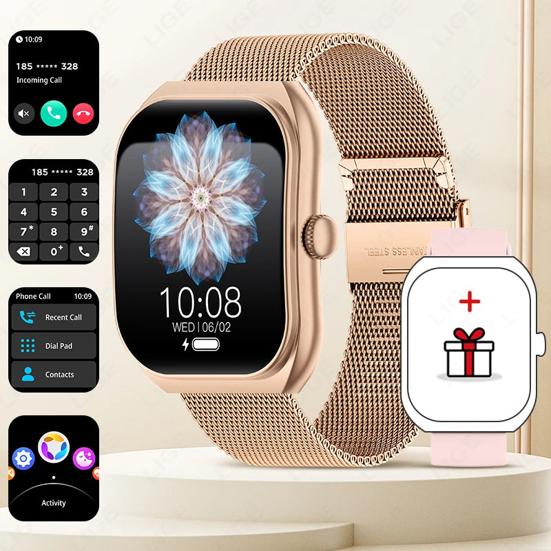 LIGE 2,01'' 3D Gebogene Bildschirm Frauen Smart Uhr Antwort Anruf Schlaf Überwachung Sport Schrittzähler Wasserdichte Intelligente Uhr Damen geschenk