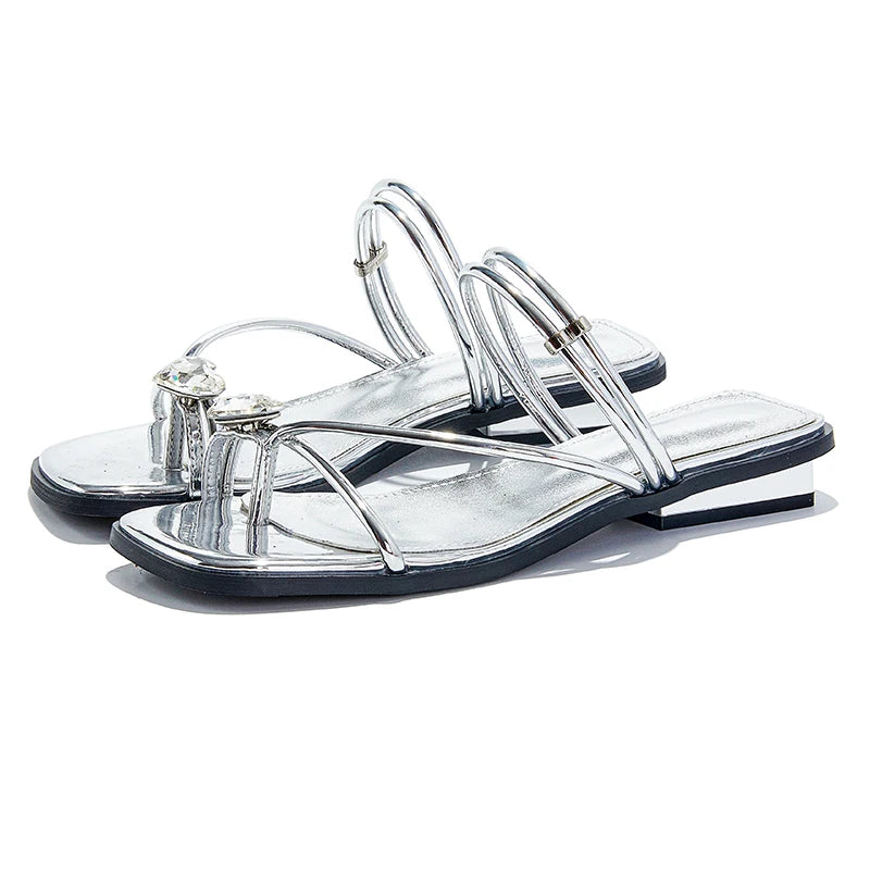 AIYUQI Damen Slippers PU Thin-Strap Cross-Tied Toe Clipping