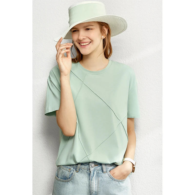 Damen T-Shirt im minimalistischen Sommerstil aus losem Stretch-Material