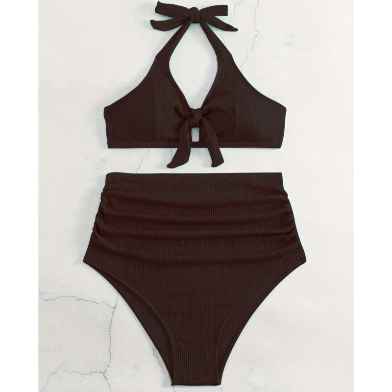 Schwarzer Sexy Tanga-Bikini für Damen in Unifarbe – Brasilianisches Badeanzug-Set für Strand und Pool