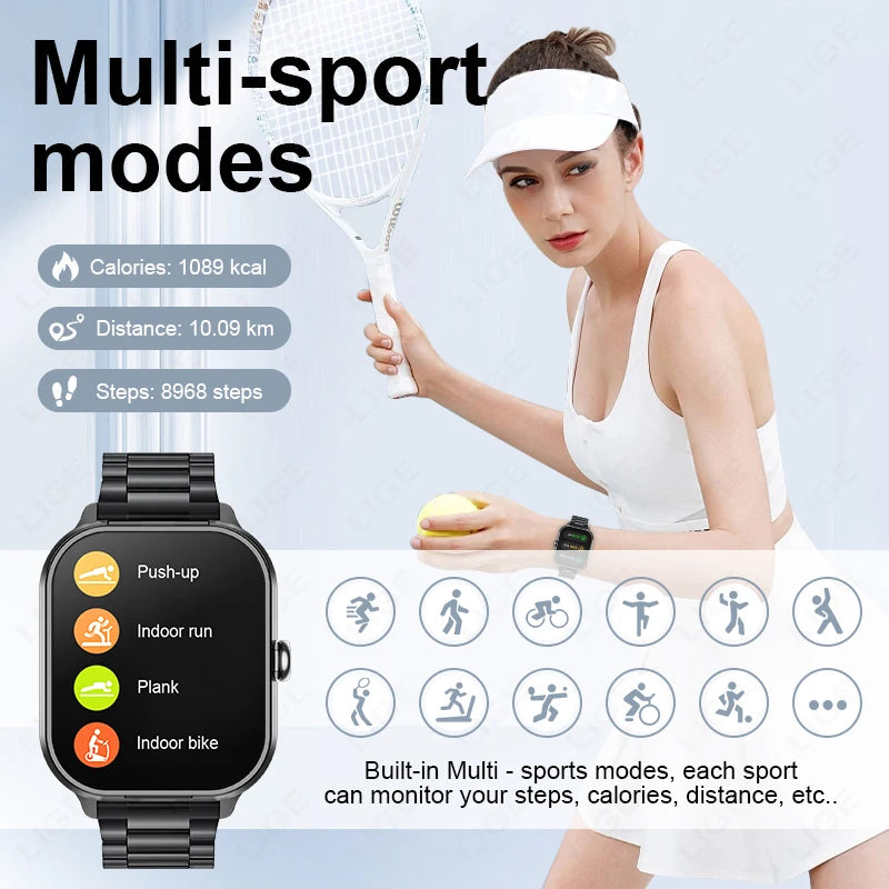 Männer Smartwatch mit Bluetooth Headset und Blutdrucküberwachung für Sport und Fitness
