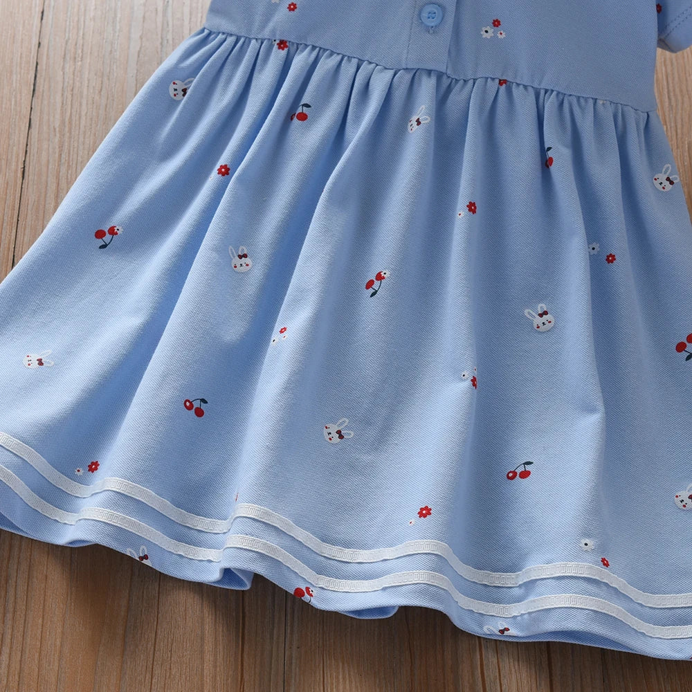 Baby Mädchen Sommerkleid Kurzarm Umlegekragen Baumwollkleidung für Mädchen im Alter von 2–6 Jahren Kinderkleider