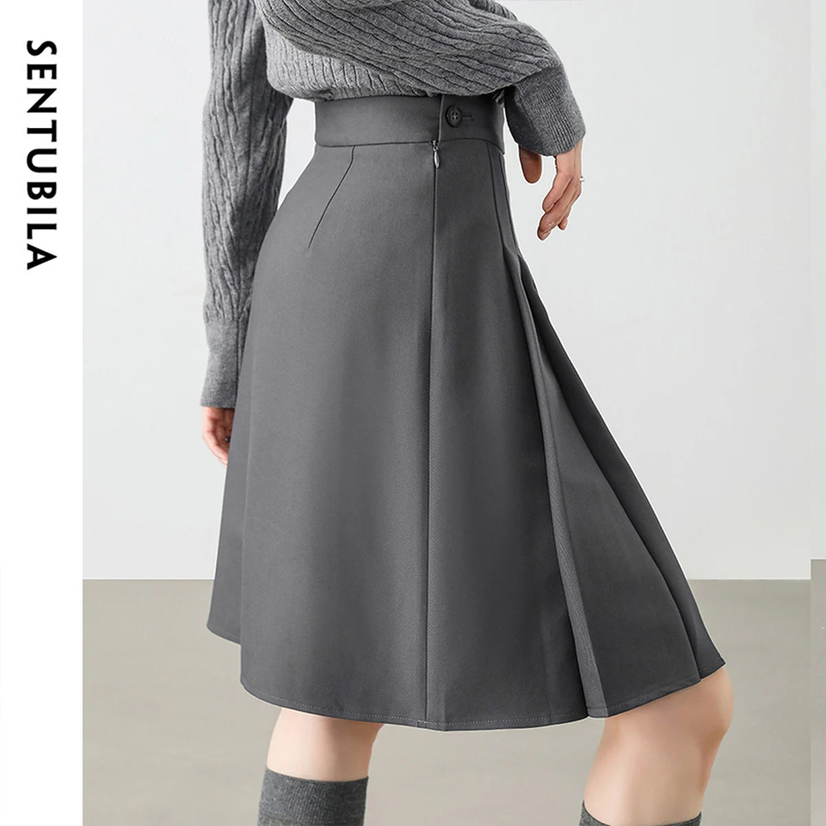 Damen Faltenrock im A-Linien Stil aus klassischem Twill Material