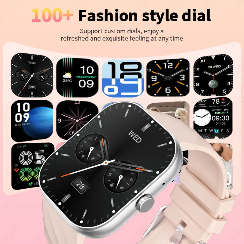 LIGE Neue Smartwatch mit Sprachanruf, ultragroßer 2,01'' HD-Bildschirm, 24-Stunden-Gesundheitsmonitor, Smartwatch, 100+ Sportmodi, modische Zifferblätter