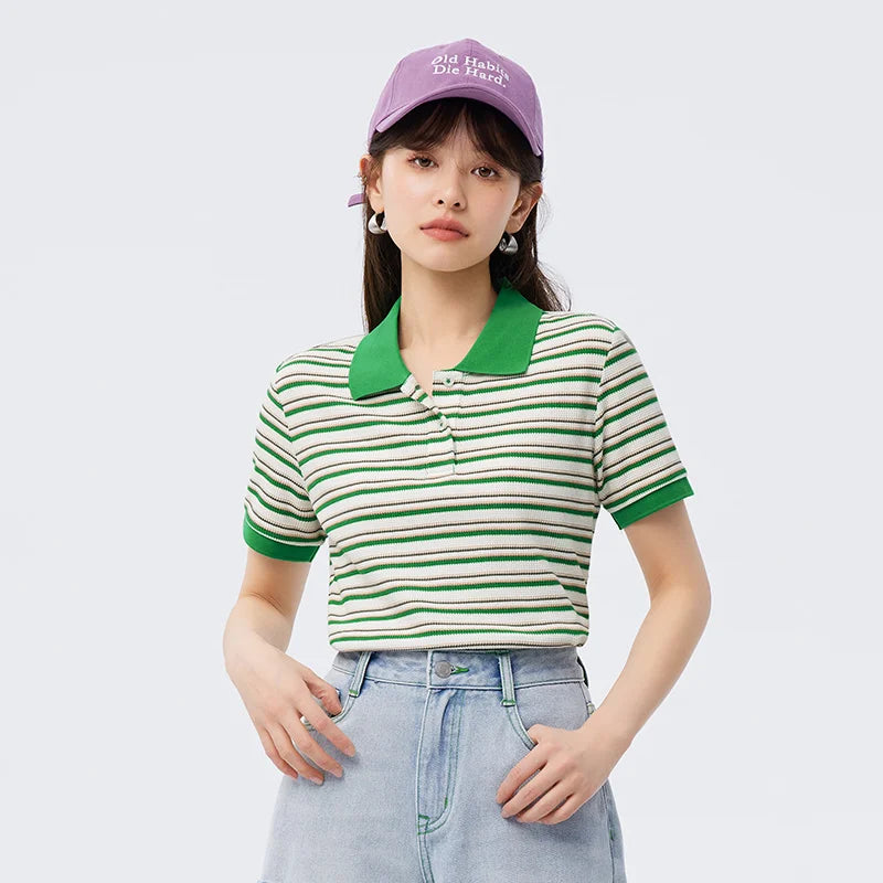 Semir Polo Shirt Frauen eng Sommer neue weiche Waffel gestreiftes Hemd T-Shirt