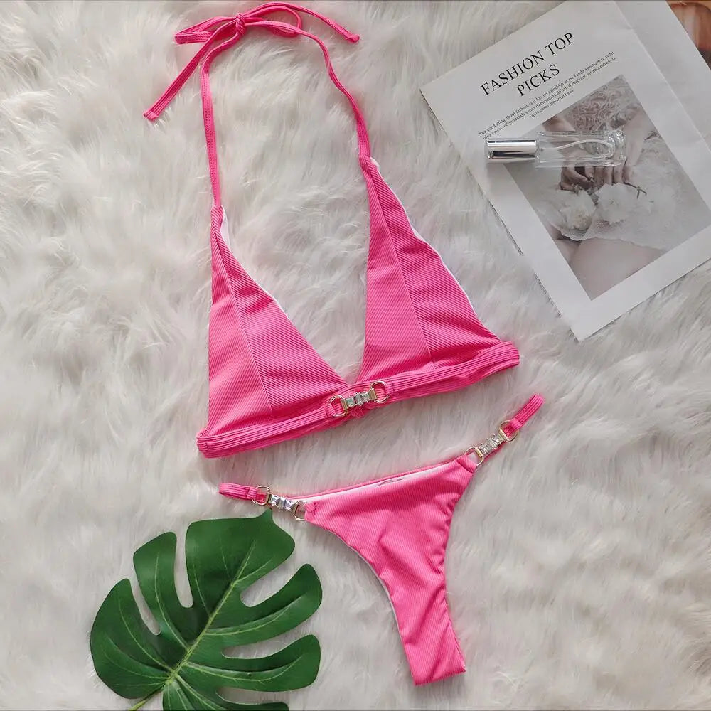Sexy Bikini-Set mit pinkem Blumenmuster und Push-up-Effekt – ideal für Strand und Pool