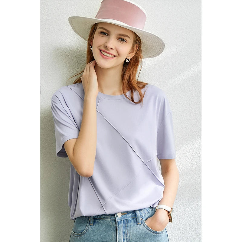 Damen T-Shirt im minimalistischen Sommerstil aus losem Stretch-Material