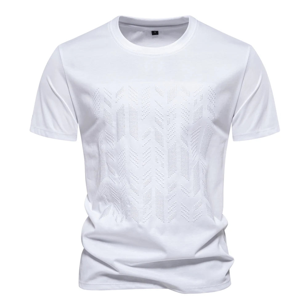 Herren T-Shirt aus Baumwollmischung mit hochwertiger Stickerei und Kurzarm
