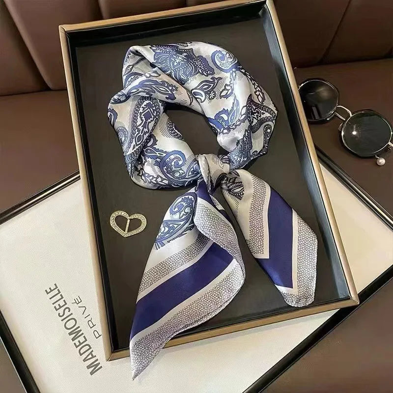 Damen Seidenschal Haarband Frühling Blumen Bandana Halstuch Kopfband elegant B
