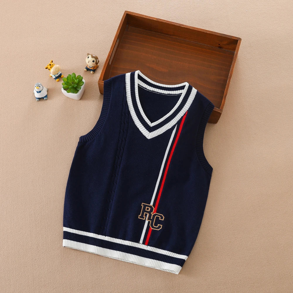 Jungen V-ausschnitt Pullover Frühling Herbst Ärmelloses Baumwolle Streifen Weste Kinder Kleidung Für 4-12 Jahre Kinder Weste