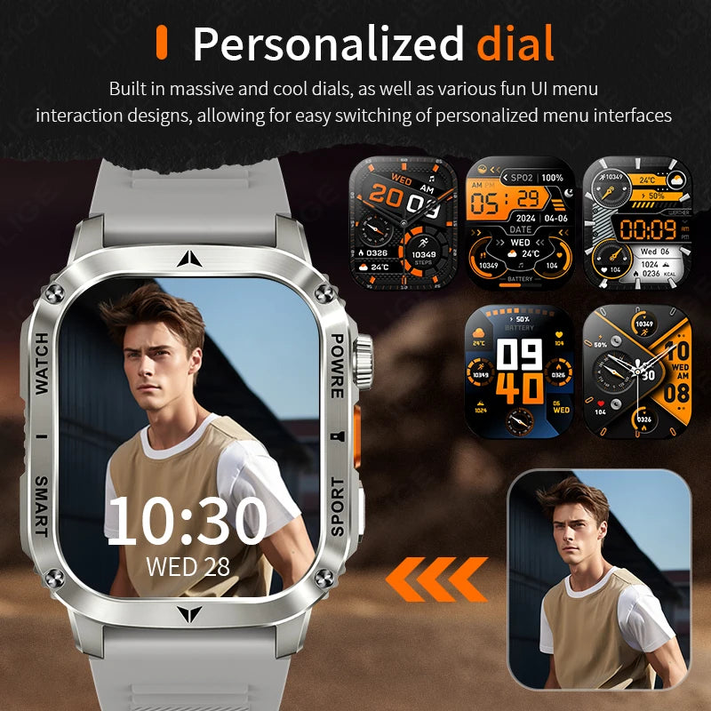 Herren Smartwatch mit IP68 wasserdichtem Design und Gesundheitsmonitor-Funktionen