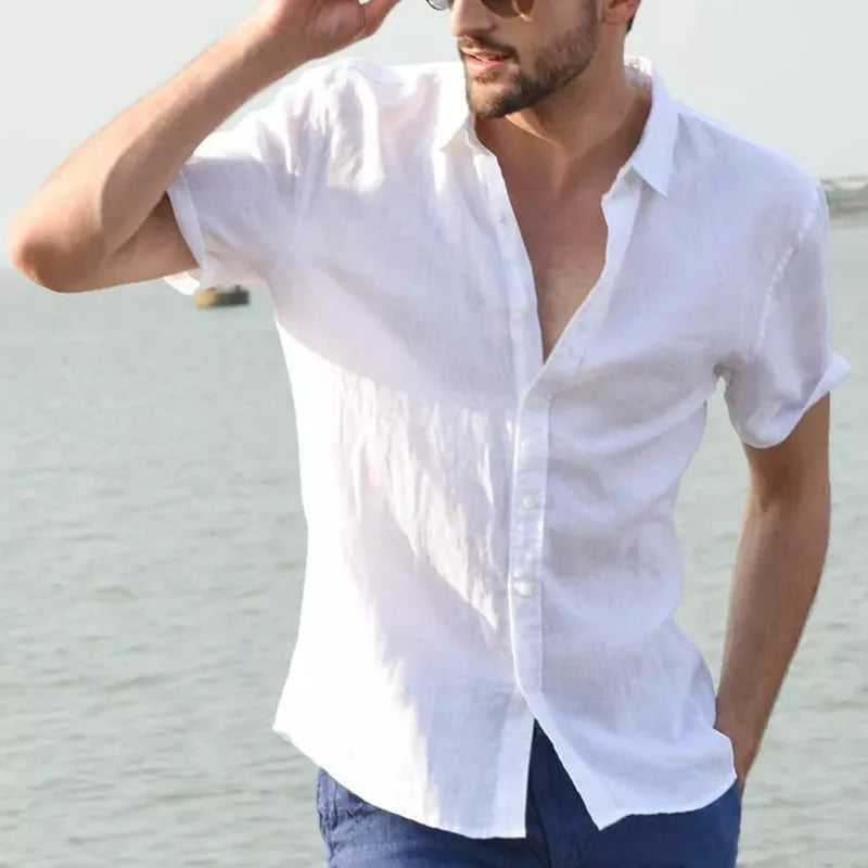 Langes Herrenhemd mit britischem Stil, vertikalen Streifen und schmaler Passform – ideal für den lässigen Look.