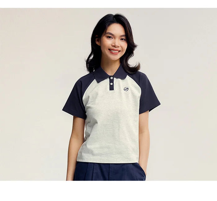 Semir Frauen Polos hirt Sommer neue Farbe Blocking Schulter fallende Ärmel American Retro Top strukturierte Kleidung Trend