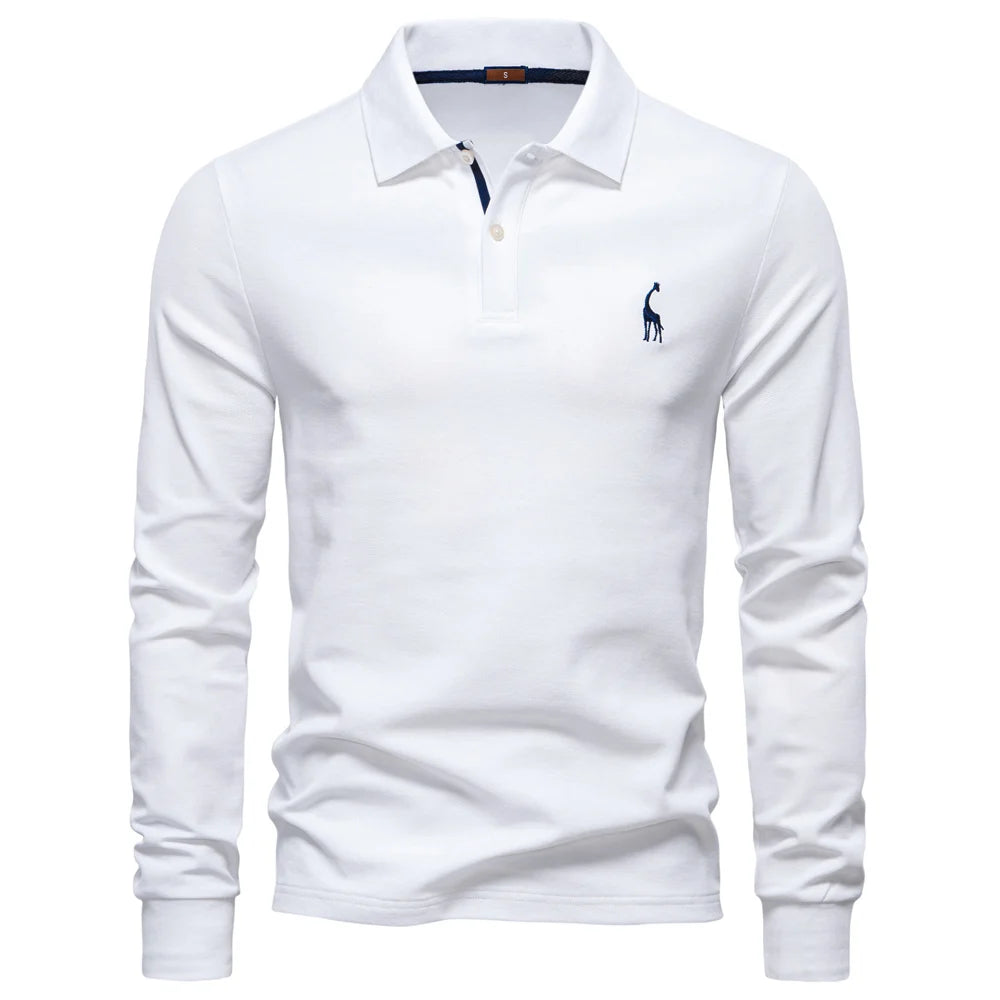 Premium Langarm Poloshirt Herren Atmungsaktiver Baumwollmix